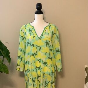 J. Crew Green and Yellow Floral Top sz L EUC B61